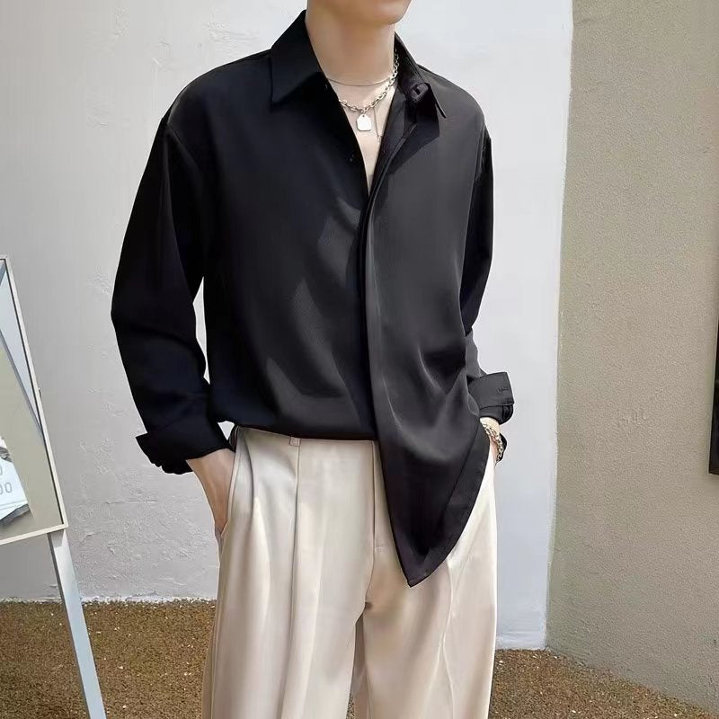 Men's Ice Silk Drape Long Sleeved Loose Casual Shirt