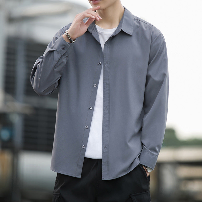 Men's Ice Silk Drape Long Sleeved Loose Casual Shirt