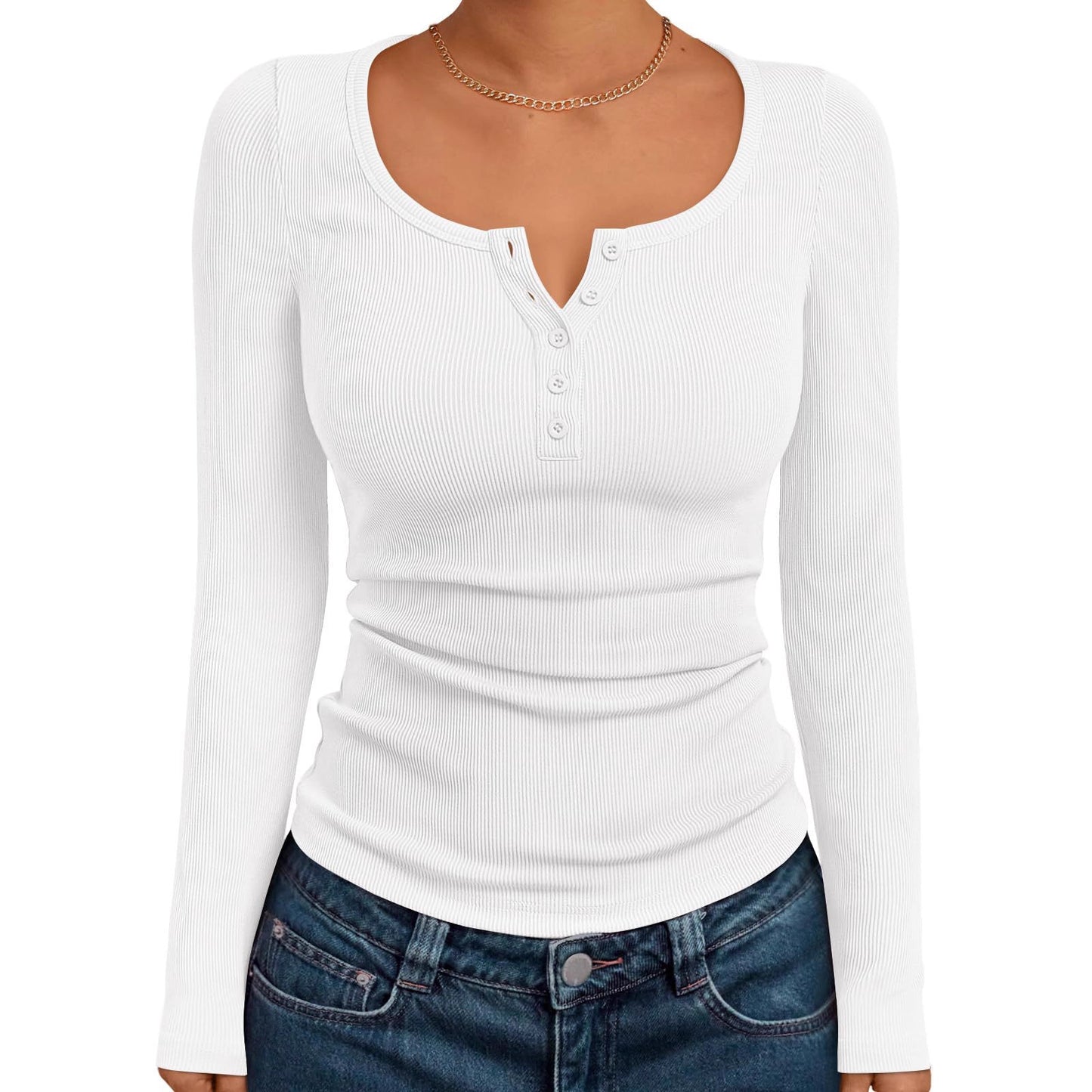 Women's Solid Color Buttons Long-sleeved T-shirt Thread Knitted Top