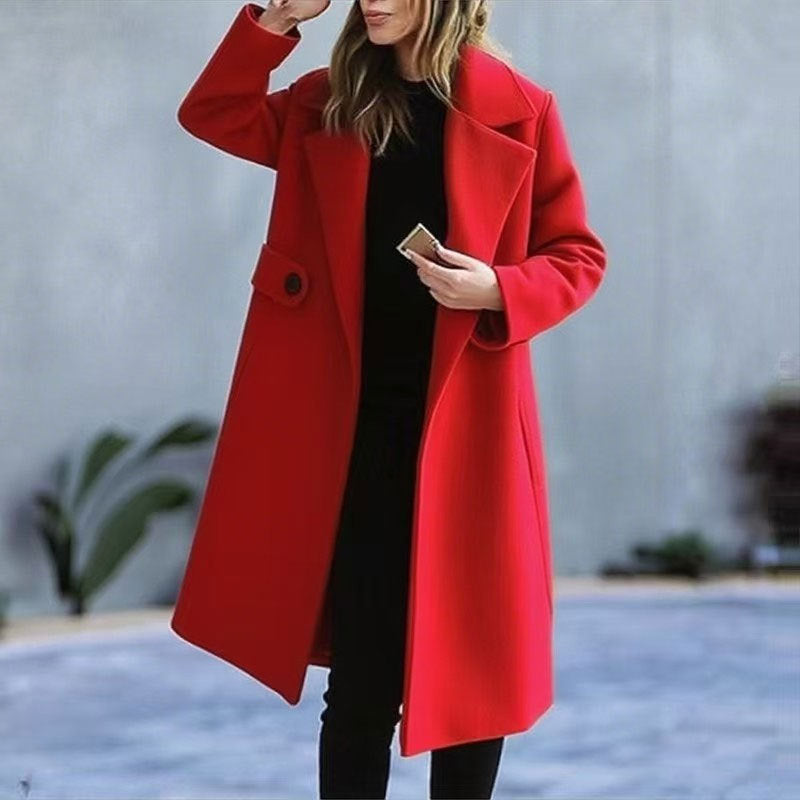 Solid Color Plus Size Coat Woolen Fall Winter Coat Women