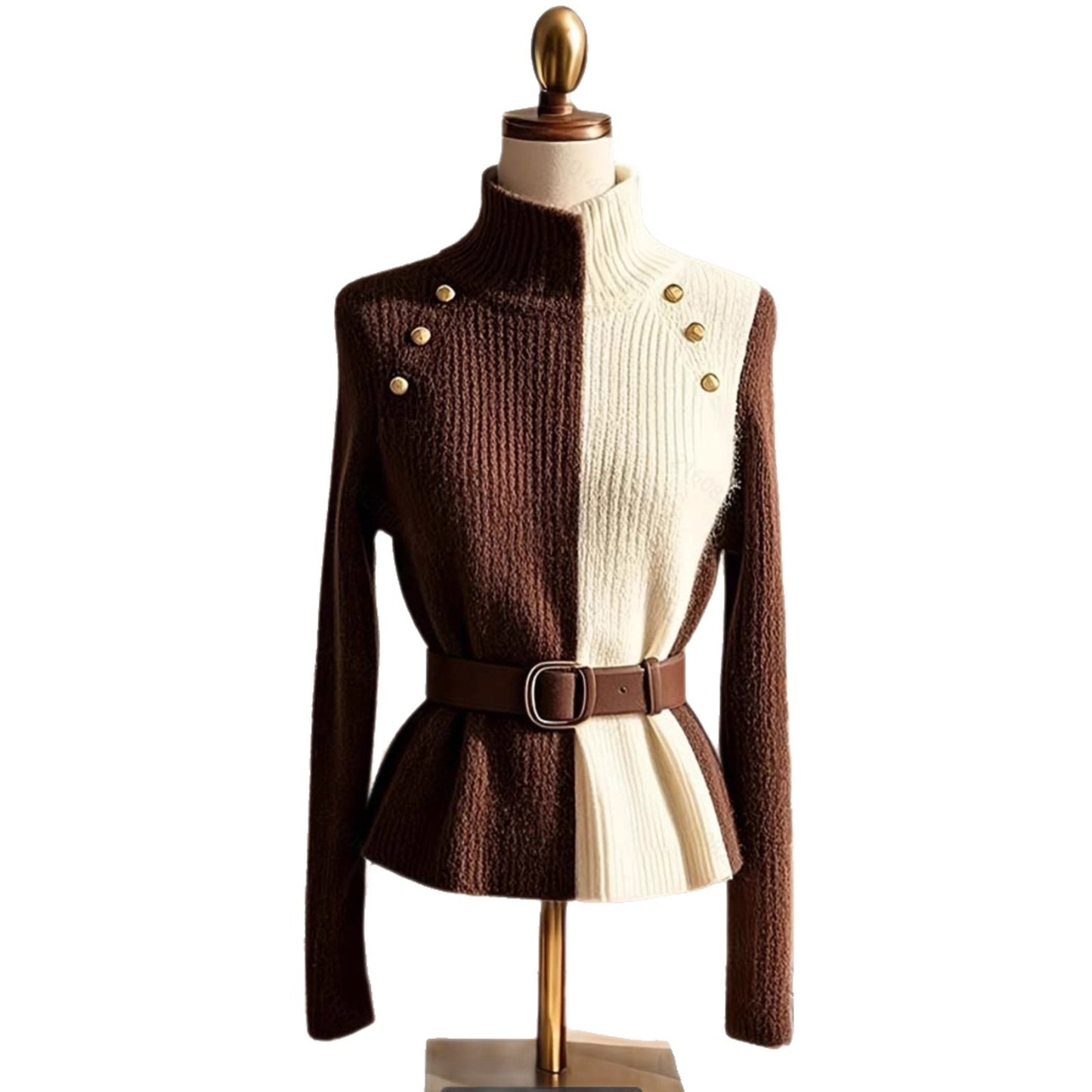 Dual-color Patchwork Button Sweater Turtleneck Pullover Inner Wear Sweater