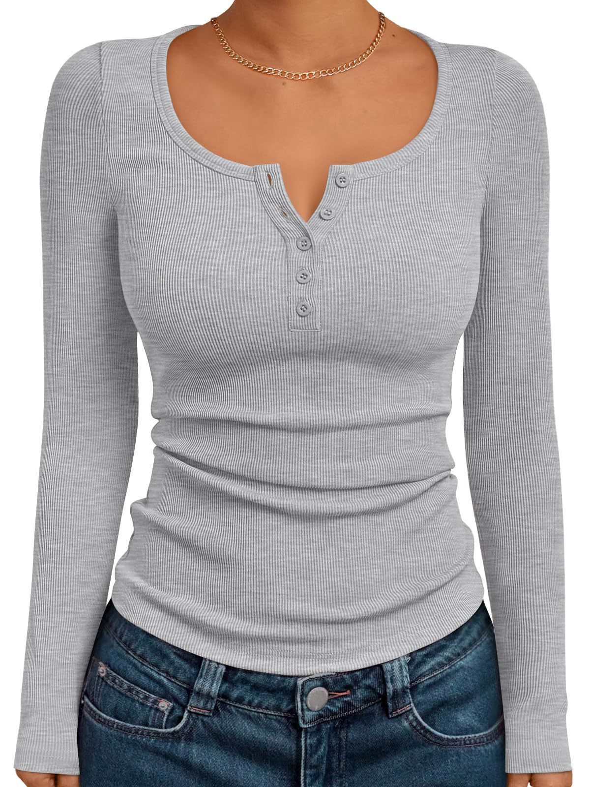 Women's Solid Color Buttons Long-sleeved T-shirt Thread Knitted Top
