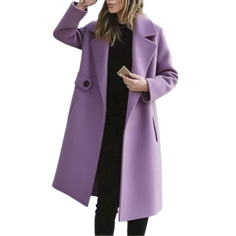 Solid Color Plus Size Coat Woolen Fall Winter Coat Women