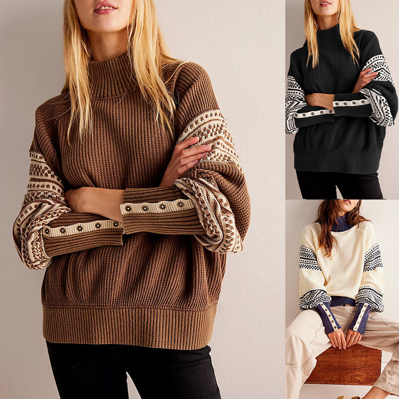 Multi-colored Half-turtleneck Fashion Pullover Cross-border European And American Women's Clothing