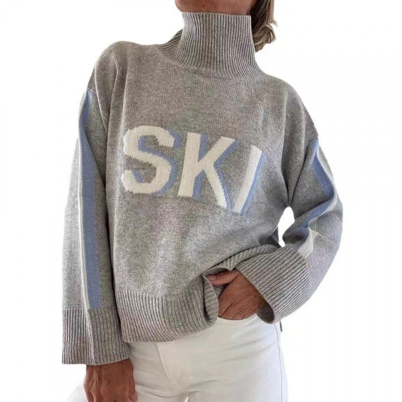 Turtleneck Idle Style All-match Letters Long Sleeve Sweater Loose