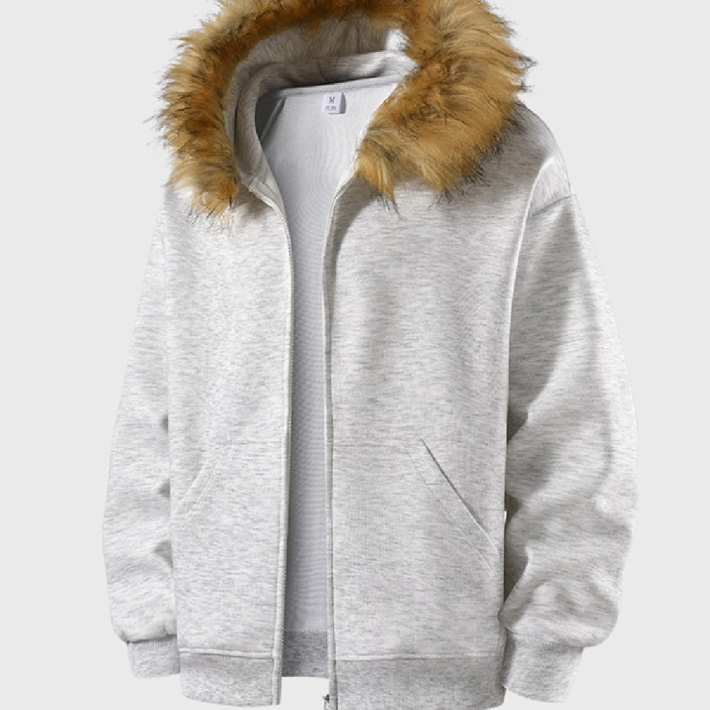 Fur Collar Zip-up Shirt Sweater For Men And Women