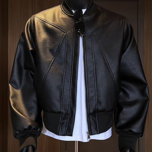 Pu Egg White Leather Litchi Leather Jacket