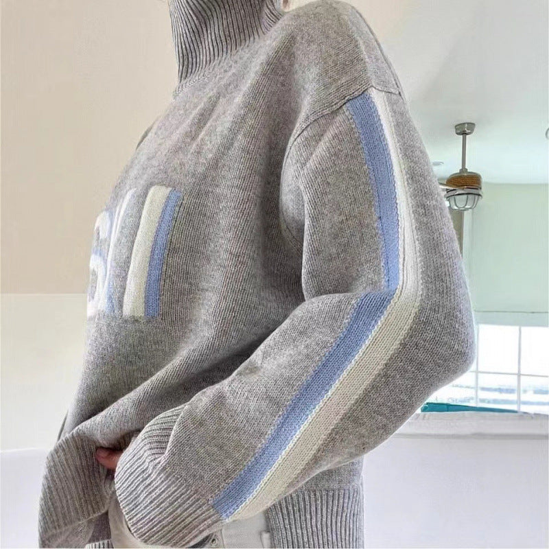 Turtleneck Idle Style All-match Letters Long Sleeve Sweater Loose