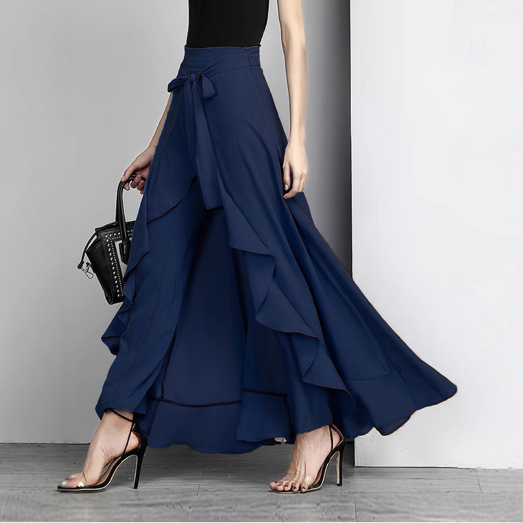 Wear High Waist Wide Leg Pants Wide Hem Ruffled Long Culottes
