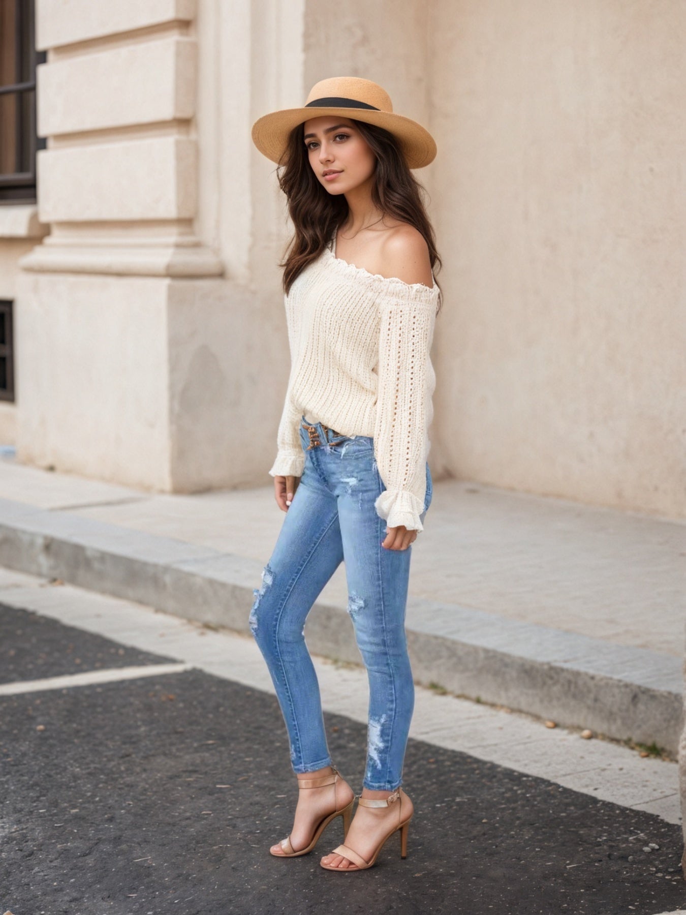 Ladies' Stretch Slim Fit Jeans - High Stretch Distressed Style With Distressed Design And Pocket Waist Denim Pants, Durable And Comfortable Soft Material, Casual And Elegant, Suitable For All Seasons