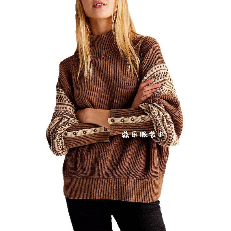 Multi-colored Half-turtleneck Fashion Pullover Cross-border European And American Women's Clothing