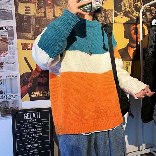 Japanese Retro Solid Color Sweater Men Korean Version